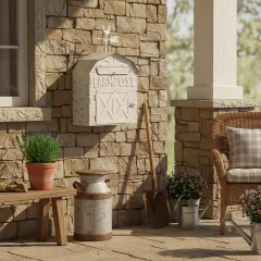 【農家風ヴィンテージ】メタルメールボックス ドロップシュート付き 郵便ポスト 壁掛け/据え置き 玄関 郵便受け おしゃれなライトブラウン/乳白色 鉄製 丈夫な収納ボックス 屋内/屋外 ホームデコレーション【オフホワイト】