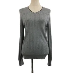 コムサイズム COMME CA ISM セーター ニット プルオーバー Vネック 無地 ケーブル 薄手 長袖 M グレー 黒 ブラック