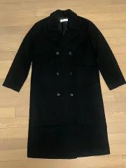 ブラック ダブル ボタン ロングコート