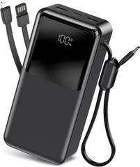 モバイルバッテリー 大容量【60000mAh・高出力ケーブル内蔵】 5台同時に充電 Type-C入出力ポート  LED残量表示  iPad/iPhone/Android全種機器対応 コンパクト&軽量 旅行/出張/アウトドア/停電/防災緊急用 日本語取扱説明書