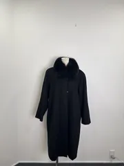 R00625｜jill schen｜ジルシェン｜ロングコート｜カシミヤコート｜ブラック Black｜レディース｜Y2K｜90S｜古着｜ヴィンテージ｜フード付き｜フォックスファー｜一点物｜大人気｜フォロー割あり
