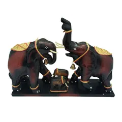 X12081 象の置物 木彫り インテリア 彫刻 オブジェ 飾り物 工芸品 親子像 木製 民芸品 動物 お土産 縁起物 魔除け ガネーシャ神 開運