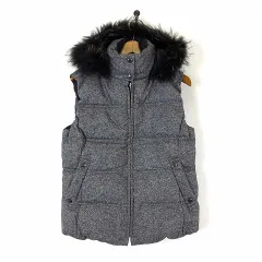 コムサデモード COMME CA DU MODE ダウンベスト リバーシブル ナイロン カシミヤ ウール ファー フード M 9 黒 ブラック 杢 チャコールグレー 美品