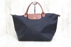 LONGCHAMP  ロンシャン レザーハンド ナイロントートバッグ  ブラック ※スレあり