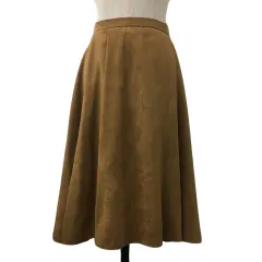 アンタイトル UNTITLED スカート フレア 膝丈 タック スエード調 無地 1 茶 ベージュ ブラウン