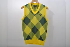 中古 メンズ キャロウェイ Callaway ベスト M 黄×緑 イエロー×グリーン Vネックニット チェック