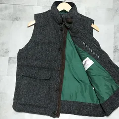 【極美品】Kent ケント × Harriss Tweed ハリスツイード　ヘリーンボーン ダウンベスト　Lサイズ　チャコールグレー　ウール100%　ダウン90%