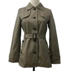 ヒューマンウーマン HUMAN WOMAN コート トレンチ ショート丈 ベルト付き ライナー付き ウール 無地 S 茶 ブラウン