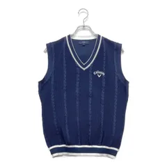 中古 メンズ キャロウェイ Callaway ベスト M 紺 ネイビー Vネックニット  ケーブル編
