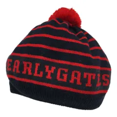 中古 パーリーゲイツ PEARLY GATES ニット帽 フリー ネイビー レッド ボンボン付き 防寒対策