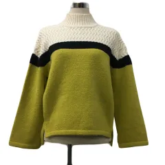 アズールバイマウジー AZUL by moussy セーター ニット プルオーバー ハイネック 切替 長袖 S 黄緑 白 イエローグリーン ホワイト
