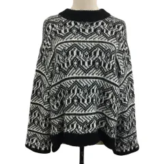 アズールバイマウジー AZUL by moussy セーター ニット プルオーバー クルーネック 総柄 長袖 M 黒 白 ブラック ホワイト