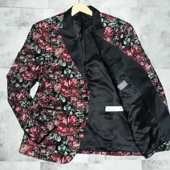 【未使用品】ZARA MAN ザラマン　薔薇 バラ 総柄 タキシード　46/56 4XL 5Lサイズ相当　ブラック 黒色 レッド 赤色　パーティ　ジャケット　花柄　派手