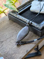 ☆シルバーシーンオブシディアン・オブシディアン☆マクラメ編みネックレス 485・マクラメネックレス