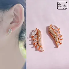 ウィング ピアス 天使 エンジェル 翼 マーキスカット ラウンドカット パヴェセッティング キュービックジルコニア ローズゴールド レディース アクセサリー お出かけ デート パーティー 小顔効果 プレゼント ギフト 送料無料 即購入OK