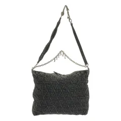 【美品】  DIESEL / ディーゼル | ビジュー装飾チャーム キルティング ブラックデニム チェーンショルダー バッグ / ロゴ総裏地 | チャコールグレー系 | レディース