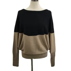 アズールバイマウジー AZUL by moussy セーター ニット プルオーバー ボートネック リブ バイカラー ドルマンスリーブ 長袖 S 黒 ベージュ ブラック