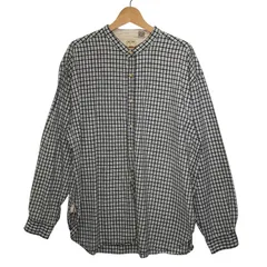 Brink ノーカラーチェックシャツ 長袖シャツ ボタンダウン オーバーサイズ ビックシルエット HONGKONG製 XLサイズ アイボリー ネイビー