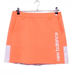 【美品】ニューバランスゴルフ スカート 蛍光オレンジ×白 後裾プリーツ レディース 2(L) ゴルフウェア New Balance