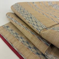 美品】米沢織 紬さがの 八寸名古屋帯 スワセンイ 眼鏡織 格子柄 正絹
