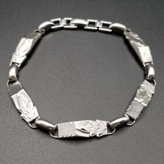 リーフ 葉っぱ 彫刻 バーチェーン リンク 925 シルバー ヴィンテージ