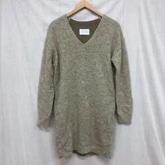 アダムエロペ ロング丈 アルパカウール Vネック 切替ニットプルオーバー ひざ丈ニットワンピース ベージュ 38 Mアダムエロペ ロング丈 アルパカウール Vネック 切替ニットプルオーバー ひざ丈ニットワンピース ベージュ 38 M