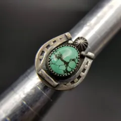 SECONDSISTER ホースシュー 大粒ターコイズ 925 シルバー ヴィンテージ リング 銀 指輪 スタンプワーク サウスウェスタンジュエリー Y19-N