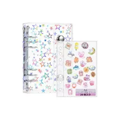 PAEUKUON 透明 シール帳 星柄【20枚リフィル付き】 ミニシール帳 ホログラム ミニ クリアバインダー A6かわいい シール収納 6穴 シールバインダー 女の子 推し活 文房具 メモ カード 写真整理 便利ファイル (星柄タイプA6) 0