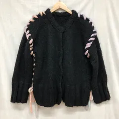 one after another NICE CLAUP 前後2way サイドレースアップ オーバーサイズ クルーネックニットカーディガン ブラック FREE