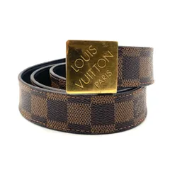 LOUIS VUITTON ルイヴィトン　ダミエ　エベヌ　サンチュール　キャレ　ベルト　スクエアロゴバックル　PVC×レザー ブラウン　ゴールド金具　フランス製　ウエスト72.5〜82.5cm メンズ　ラグジュアリー　高級　ハイブランドのサムネイル
