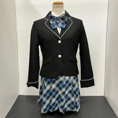 06w16672 フォーマルスーツ3点セット 女の子物 150ｃｍ  セットアップ　卒業式 チェック柄 青  【中古品】