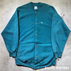 90's Champion リバースウィーブ スナップカーディガン 目付き グリーン系 刺繍タグ ダメージ X-LARGE USA製
