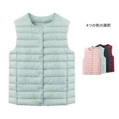 ダウンベスト レディース アウター 秋冬 防寒 ミント カジュアル 高密度ナイロン Vネック インナーダウン ブラック ピンク