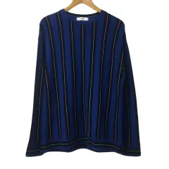 インヘリット INHERIT Tシャツ カットソー クルーネック プルオーバー ストライプ 長袖 L 青 紺 ブルー ネイビー