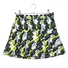 【美品】ニューバランスゴルフ スカート 白×黒×蛍光イエロー 総柄 ロゴプリント レディース 0(S) ゴルフウェア New Balance