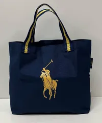 RALPH LAUREN ラルフローレン 折り畳み ポニー ストライプ パッカブル トートバッグ ネイビー