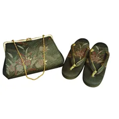 X12087 和装 バッグと草履 フォーマル 小物 礼装婚 成人式 よもぎ色 和装用品