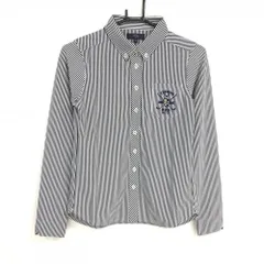 【新品】キャロウェイ 長袖ポロシャツ 黒×白 ストライプ ボタンダウン 胸ポケット レディース M ゴルフウェア Callaway