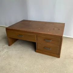 昭和レトロ　当時物　木製文机 ケンホープ 文机 引出し付 けやき調 秋草 幅75cm （ 机 つくえ 畳机