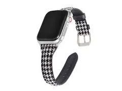 Apple Watch 千鳥格子柄 キャンバス生地 フェイクレザー バンド 42/44/45mm　千鳥格子柄ブラック　590800424445