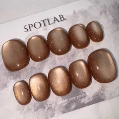 現品ネイルチップ　ベリーショート　秋ネイル　フラッシュマグ　マグネット　ブラウン　シンプル　ちゅるん