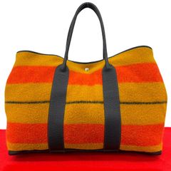 極 美品 HERMES エルメス ガーデンパーティ GM ロカバール ウール カントリー レザー 本革 トートバッグ ハンドバッグ ブラウン 218-3