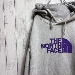 THE NORTH FACE ノースフェイス パープル刺繍ロゴ パーカー グレー XXL 裏起毛 スウェット ストリート