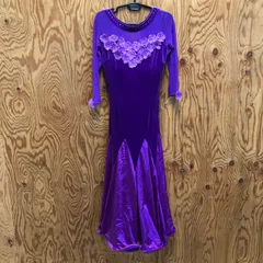$【値下げ交渉可能】 社交ダンスドレス  パーティドレス ラインストーン パープル ベロア サテン