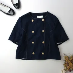 ZARA ザラ ショートスリーブ ブレザー コントラストステッチ ジャケット 羽織 L ネイビー 紺系(127K＋7895)26N