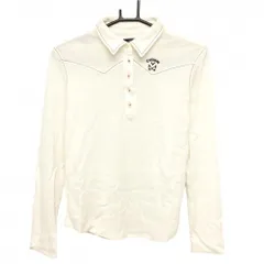 【美品】キャロウェイ 長袖ポロシャツ 白×ネイビー 微起毛 ロゴ刺しゅう  レディース L ゴルフウェア Callaway