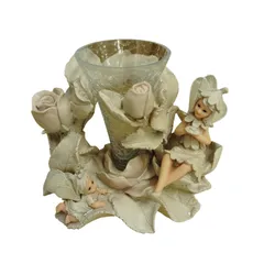 X12059 花瓶 女性 赤ちゃん 妖精 バラ型 ピンク ベージュ トーン インテリア アンティーク 陶器 花器