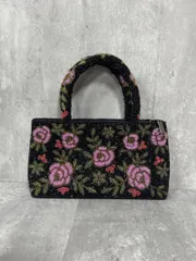 ハンドメイド ビーズ 刺 バラ ハンド バッグ sizeF/黒ｘピンク ■■ レディース