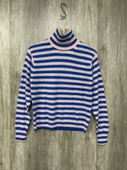 美品 UNIQLO ユニクロ カシミヤ混 ボーダー タートルネック ニット セーター sizeM/青×ピンク ◆■◎レディース