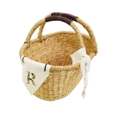 イニシャルフラッグバスケット R シーグラス 楕円型 2本手